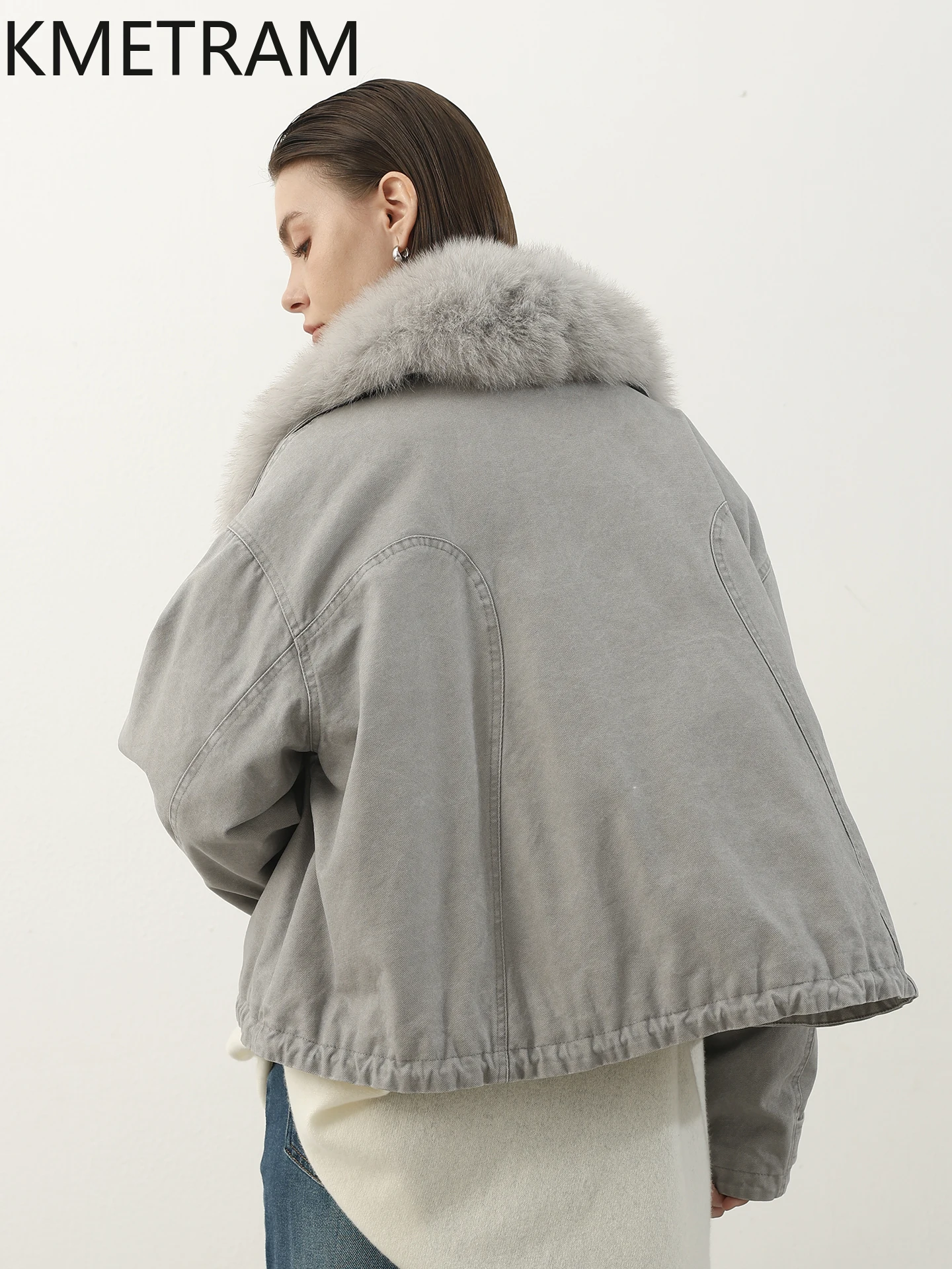 سترة KMETRAM بياقة من فرو الثعلب الحقيقي معطف أسفل سترة من الفرو غير رسمية كبيرة الحجم 2025 سترة شتوية قصيرة للنساء putaхоvikк ЖыыыыыыыыыёмÑ