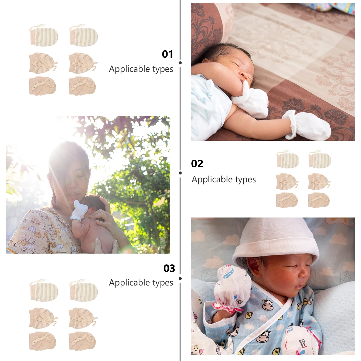 

3 Pairs Newborn Baby Gloves Anti Scratch Pure Cotton Mittens Unisex Infant Protection Soft Comfortable Warm Washable