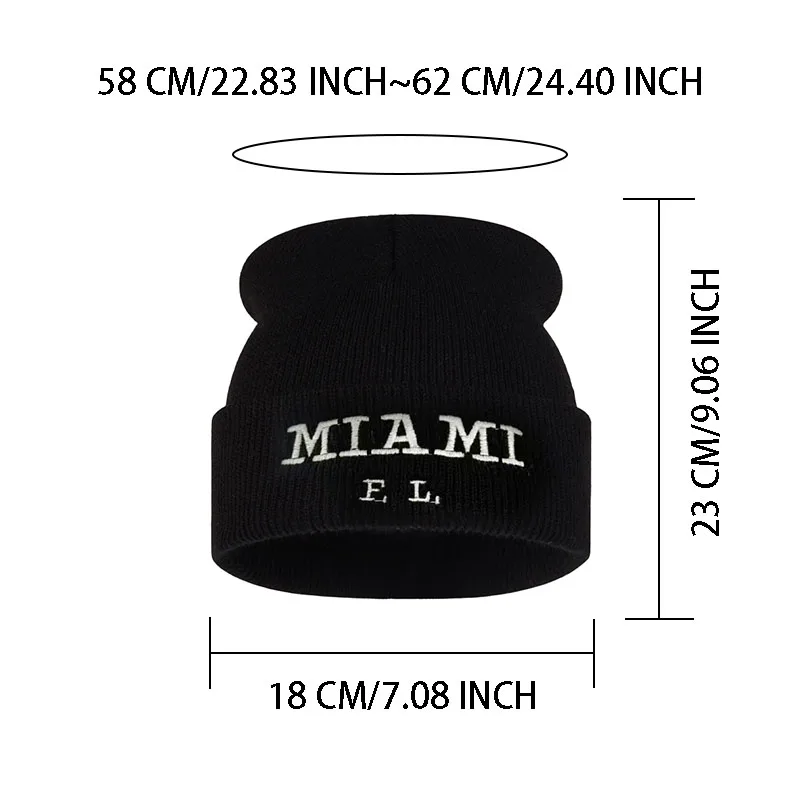 MIAMI FL Embroidery Knit Beanie Adult Men Women Stretchy Thermal Winter Hat Travel Streetwear Christmas Holiday Party Gift Cap