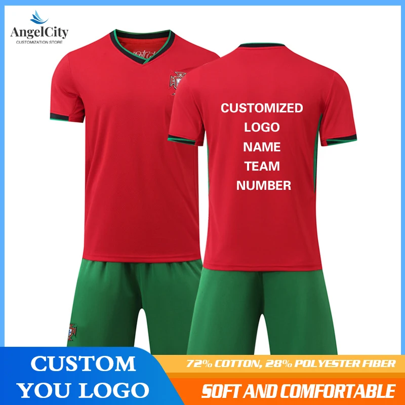 

Customized Football Suit Set Children's Sports Set European Cup Portugal Jersey Printed Logo Team Name Pattern