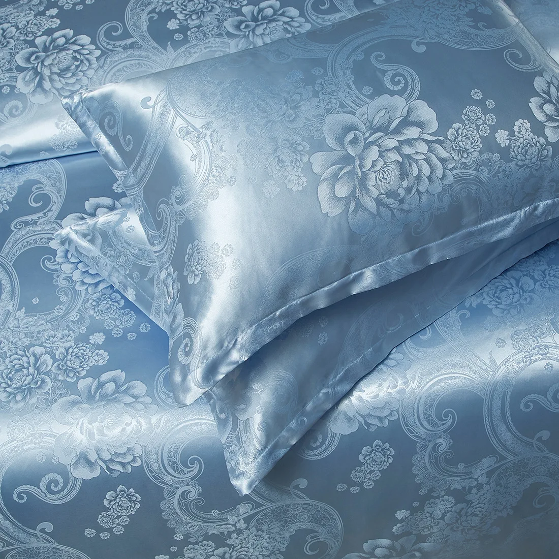 3PC European Luxury Sateen Jacquard Bedding Set All Season Hotel Style Duvet Cover Elegant Bed Linen Palace Inspired Home Decor