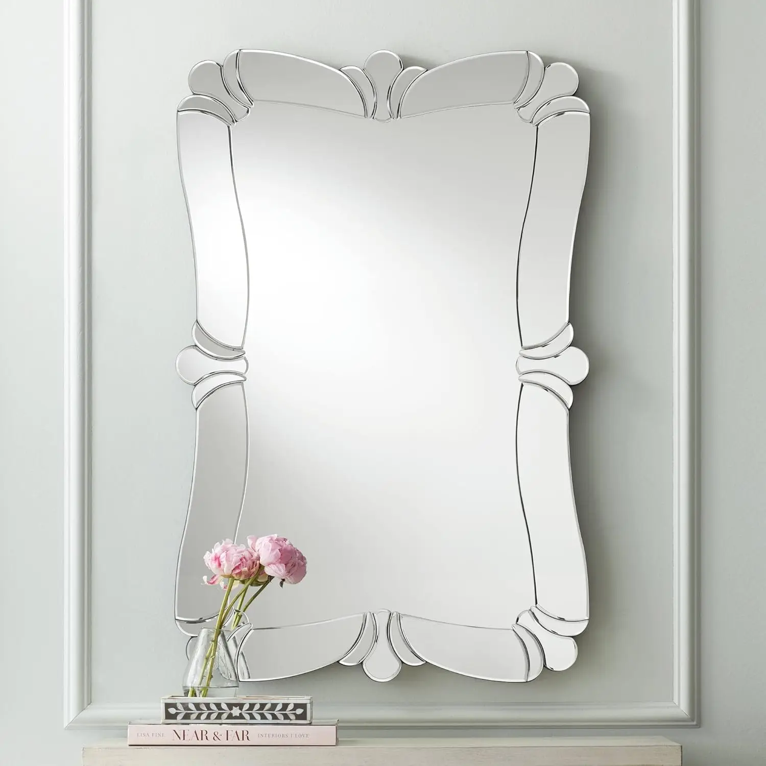 Fabrina Rectangular Vanity Decorative Accent Wall Mirror Modern Beveled Glass Silver Frame 26