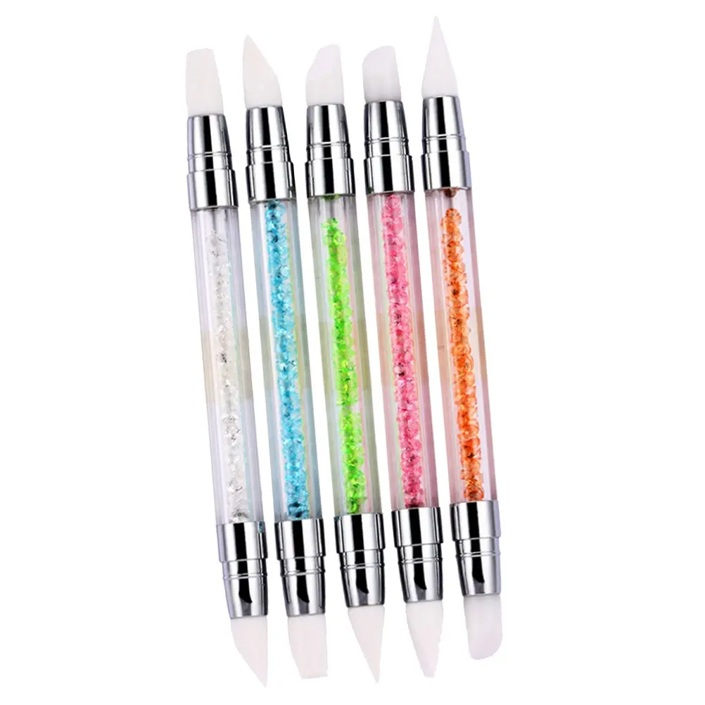 5Pcs Nail Art Pen Brush Set Silicone Acrylic Double-Ended Diamond-Tipped Manicure Tool for Fine Line Drawing Carving Hollowing