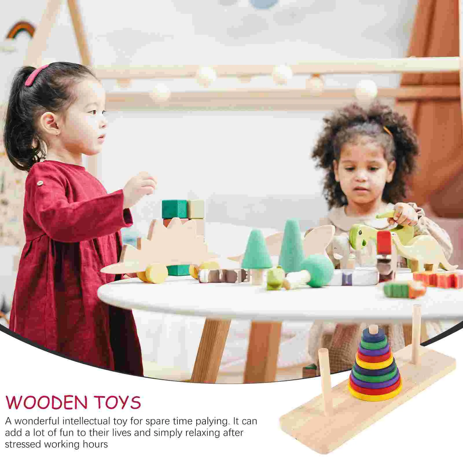 Colorful Intellectual Toy Puzzle Board Game Wooden Hanoi of Tower Game Puzzle Toys for Adults Home DIY Party Playing