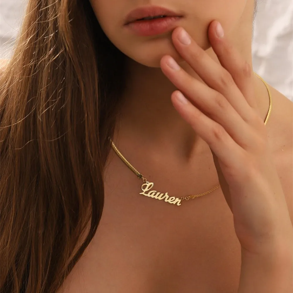 Joyería personalizada, cadena de serpiente con nombre personalizado, cadena de espiga de acero inoxidable, Collares dorados y plateados Para Mujer