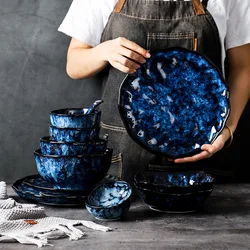 Japanese Main Course Plate Creative Blue Kiln Glaze Tableware Set Salad Bowl Restaurant Home Pasta Plate Hotel Ceramic Tableware