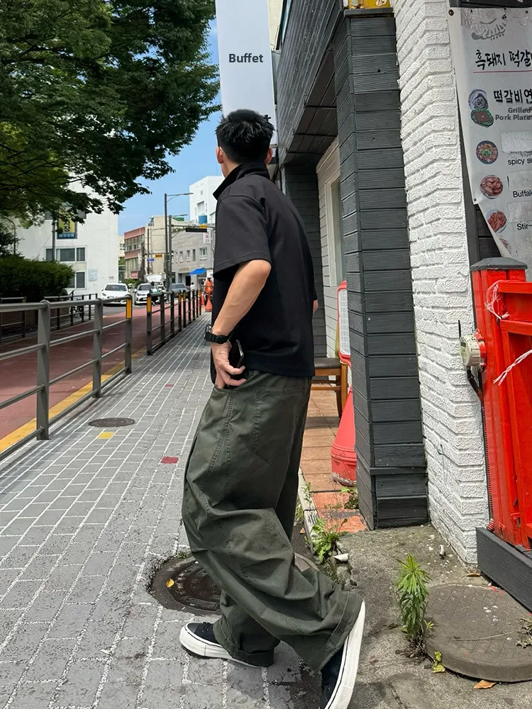 

Retro American Sle Casual Pants Men's Autumn Design Broke Leg Workwear Cotton Loose Fit Straight Tube Trousers