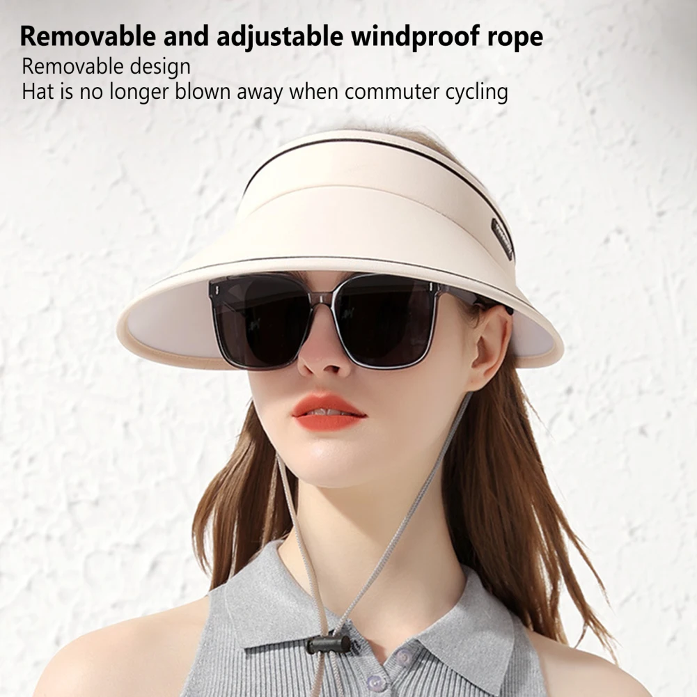 Sombrero de ala grande ajustable para mujer, sombrilla con cuerda desmontable a prueba de viento para ciclismo de playa al aire libre