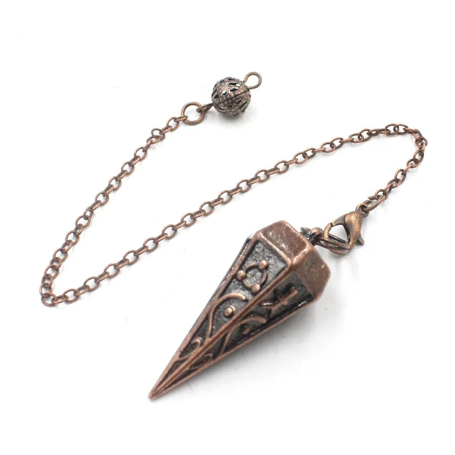 Gold Color Cone Copper Pendant Pendulum Rune Real Metal Chain Pendulums for Divination Dowsing Healing Gothic Pendulos X209