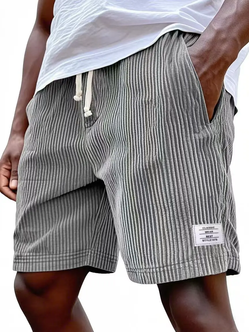 Summer Corduroy Shorts Men Thin Quick Dry Solid Color Casual Sports Athletic Jogger Shorts Loose 5 Points Above Knee Cargo Pants