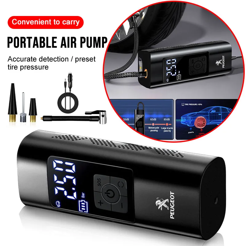 

1Pcs Car Tire Inflator Smart Digital Inflatable Pump Auto Accessories For Peugeot HX1 3008 4008 2008 5008 4007 Wheel Center Caps
