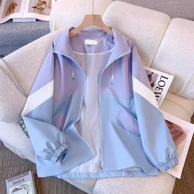 

Thin Hooded Jacket Women's Spring Autumn 2025 New Loose Student Sports Workwear Jacket Top Casual Sportswear Set