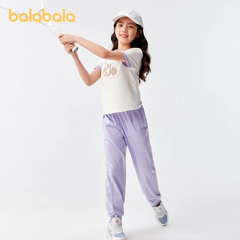 

Balabala Children Short-Sleeve Set Girls Set 2024 Summer New Collection for Mid to Big Kids Sporty and Stylish Two-Piece Set