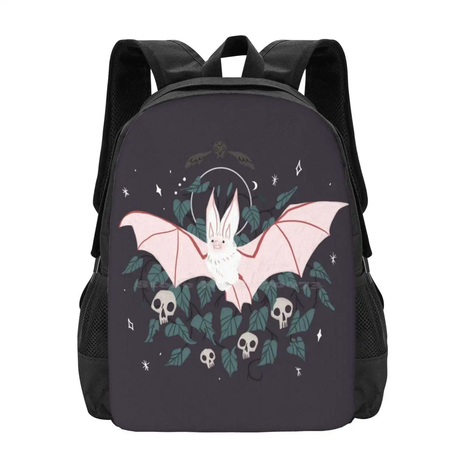 Mochila escolar de murciélago largo para el desierto, morral de viaje para ordenador portátil, murciélago blanco, noche escalofriante de Halloween