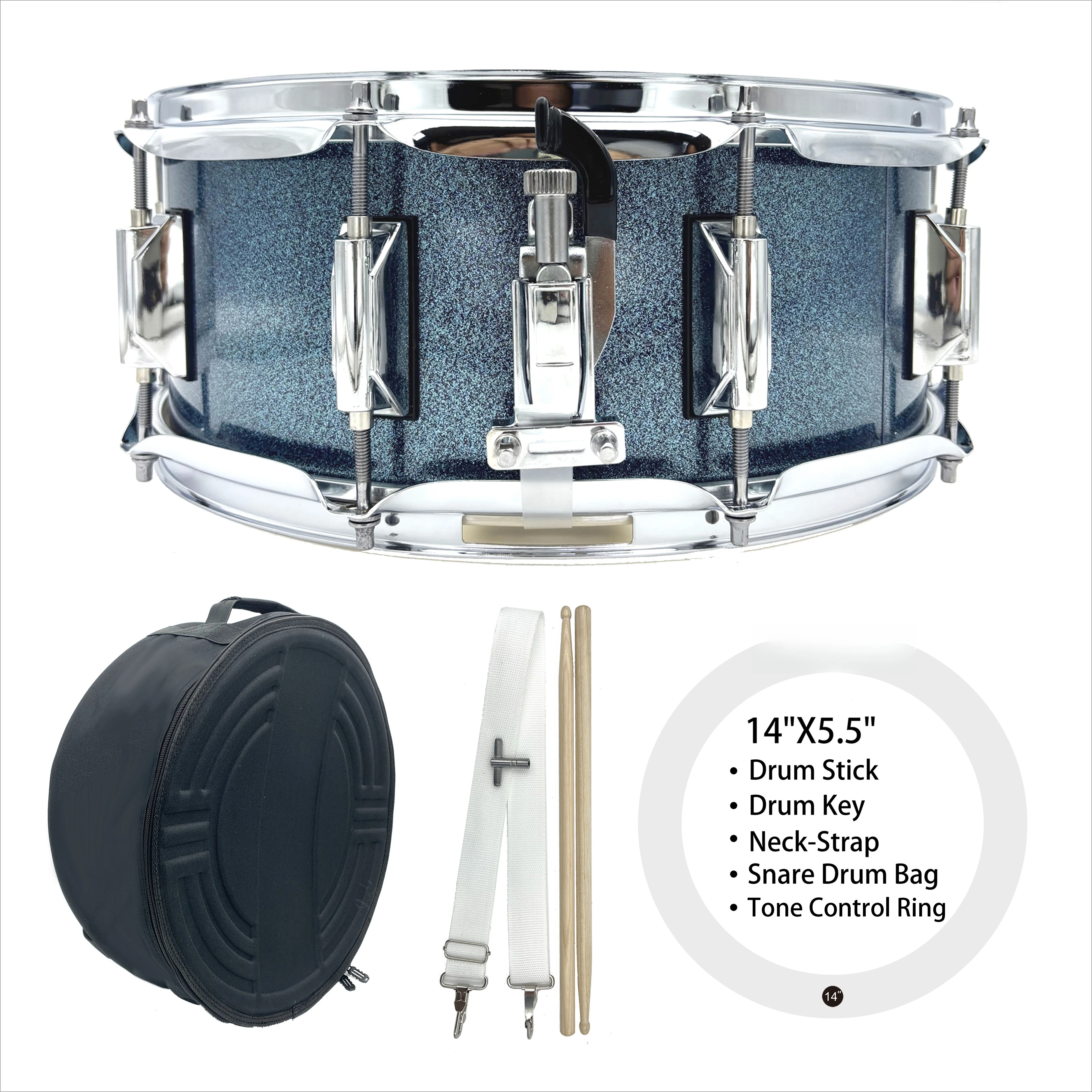 Wood Shell Snare Drum  14x5.5  with 0.25mm Coated Drum Head, High-quality Hardware Material