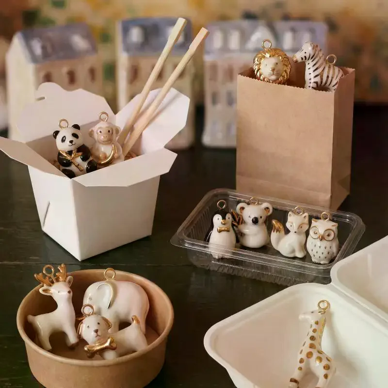 New Painted Lion Elephant Raccoon Animal Charms Pendants Color Preserved Gold Plated Copper DIY Jewelry Making Accessories