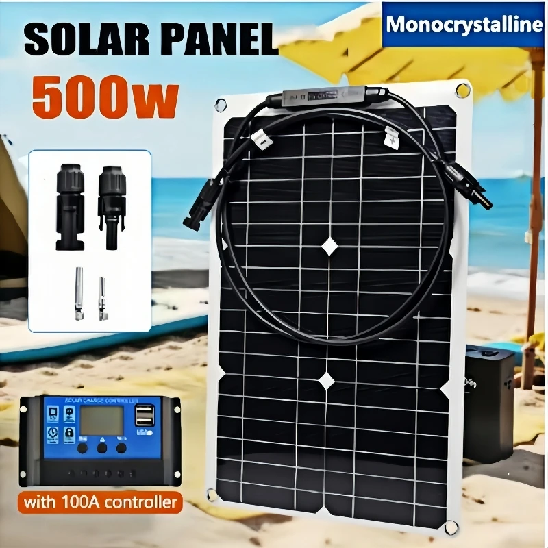 500W Hocheffizientes Flexibles Solarmodul-Set mit 12V Batterieladegerät & 100A Regler für Wohnmobile, Yachten, Boote und Netzunabhängige Stromversorgung
