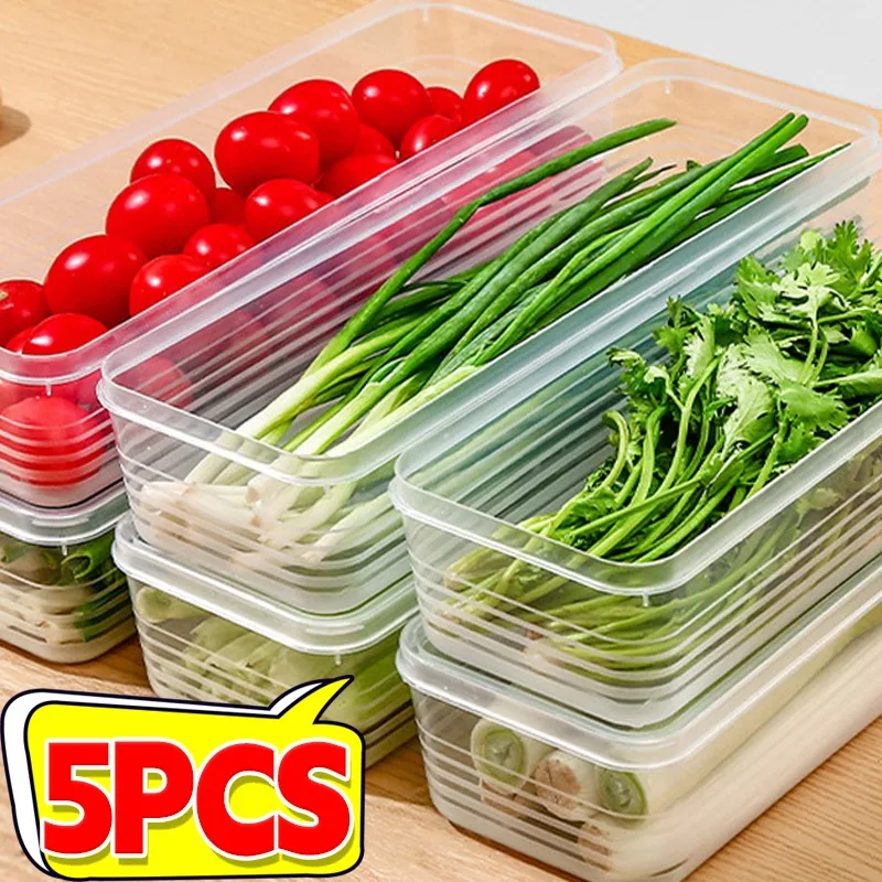 

1/5PCS Refrigerator Storage Boxes Scallions Fresh Box Food Container Cold Storage Crisper Sealed Fridge Organiser with Lid Jars