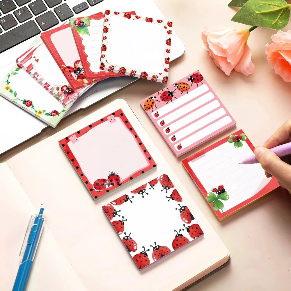 12pcs Ladybug Themed Memo Note Pads Assorted Blank Lined Page Design Cute Insect Decorative Stationery for Journaling Reminder