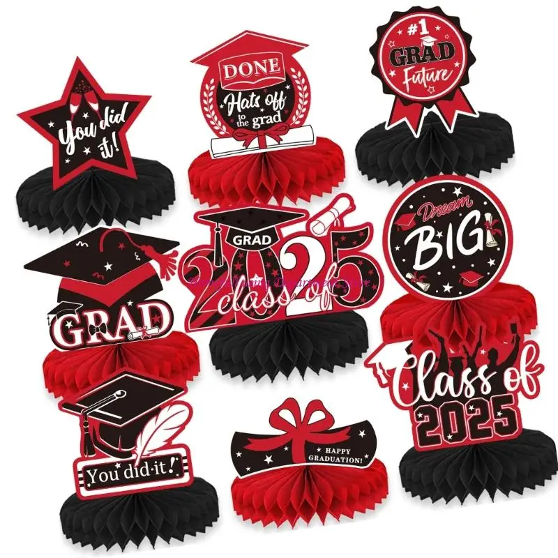 Pack Of 9 Graduation Season Honeycomb Table Decorations For Parties And Celebration In Elegant Bright Color