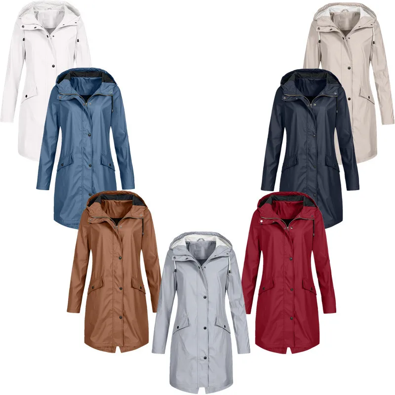 

Mid Length Coats Women Trench Full Sleeve Jackets Hooded Y2k Streetwear Elegant Splice Zipper Coat Work Autumn Winter 2025