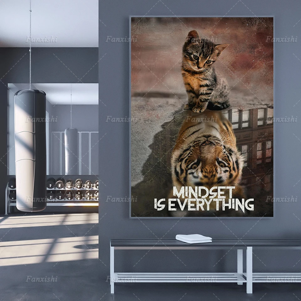 Mindset Is Everything Cat And Tiger Inspirational Motivational Quotes Pictures Home Decor Canvas Paintings Wall Art Print Poster