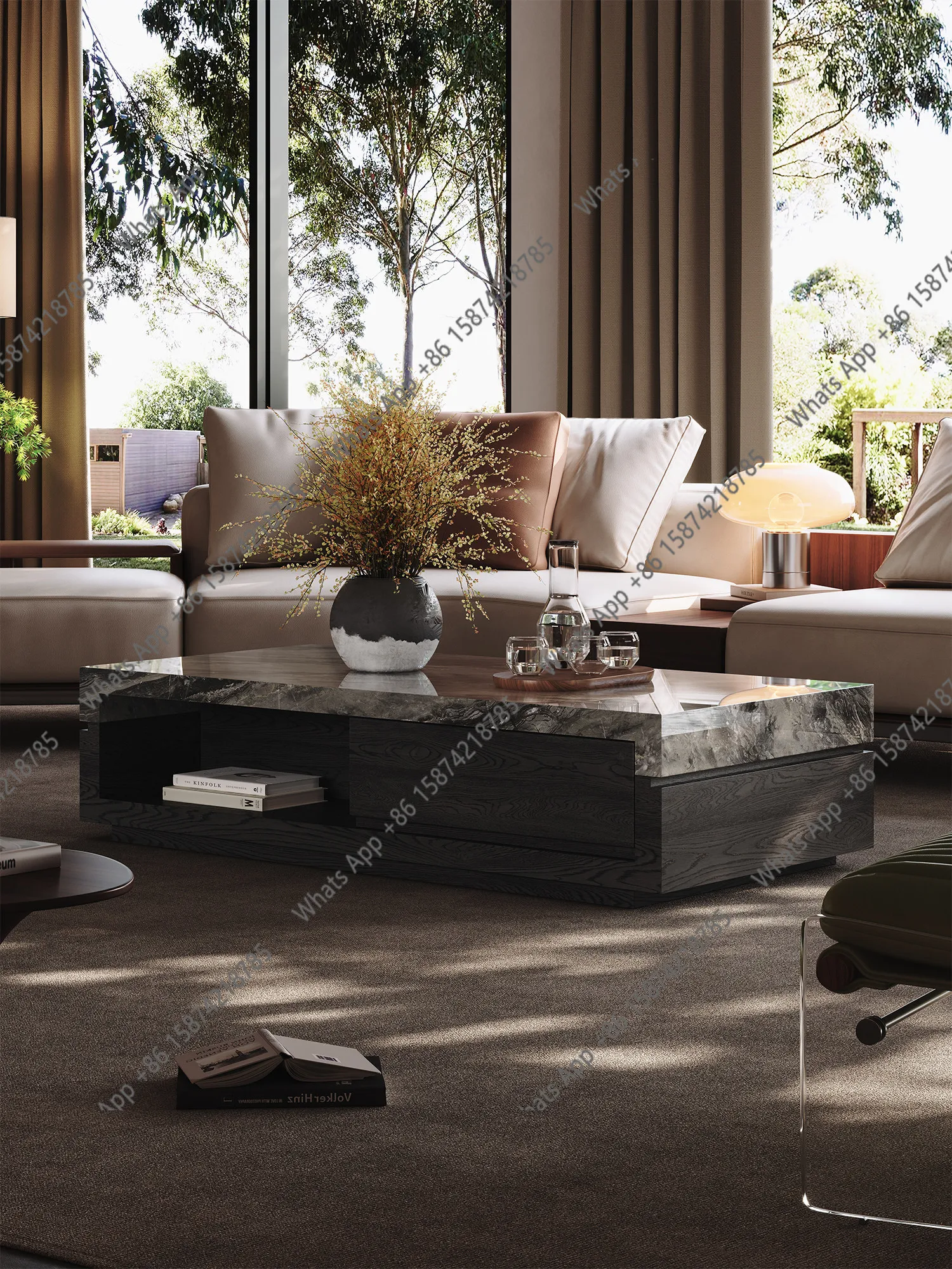 

High-end marble coffee table Italian light luxury high-end living room home floor-to-ceiling TV cabinet coffee table combination