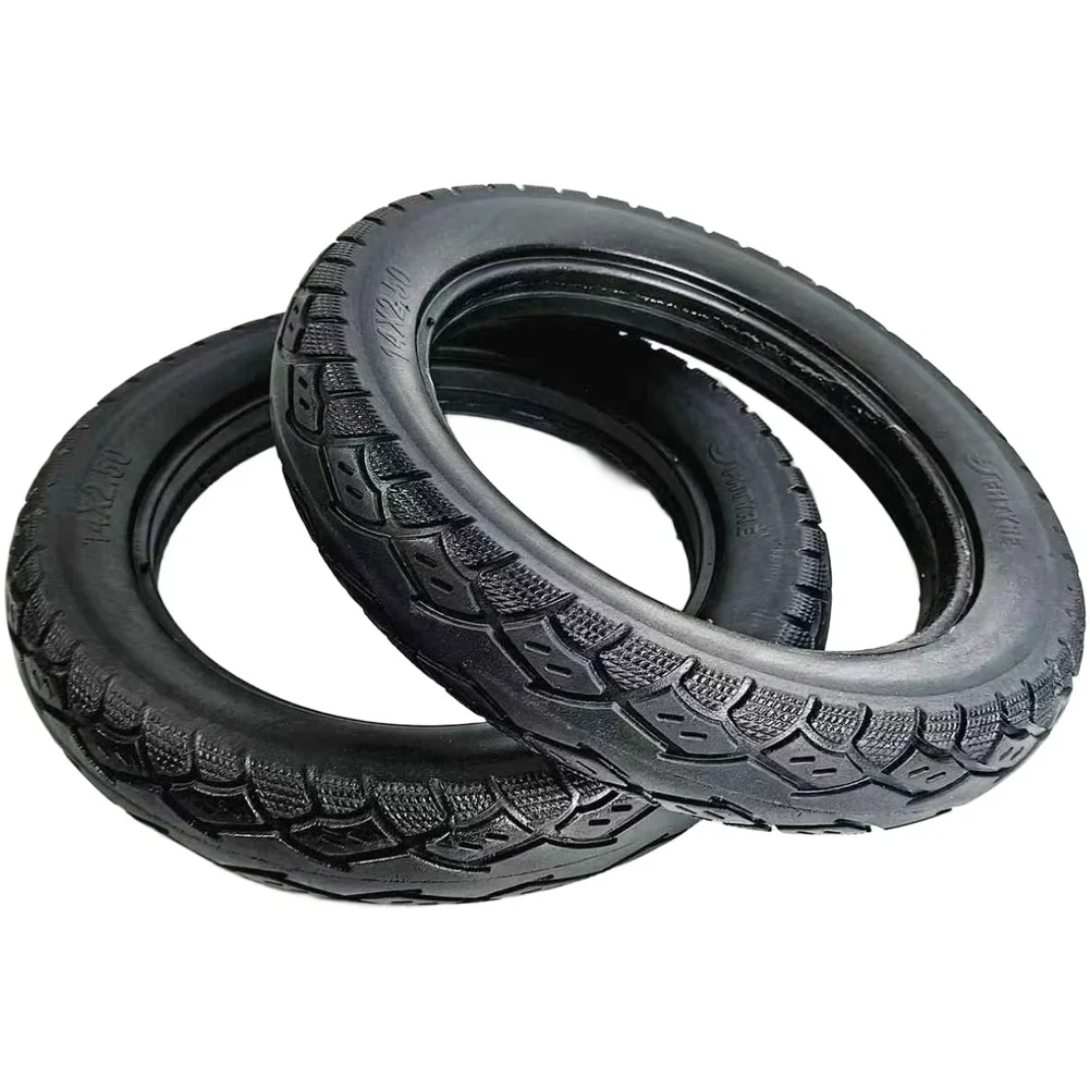 

Puncture-free Tire 14x2.50 Solid Tire Stable Wet And Dry Grip Electric Bicycle Accessory Black Urban Commuting