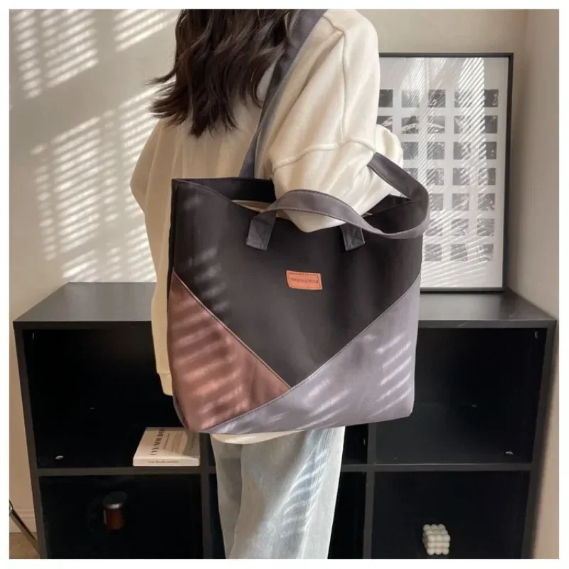 

Canvas Student Tote Bag Japanese Literature Canvas Bag Splice Shoulder Commuter Bag Female Purse