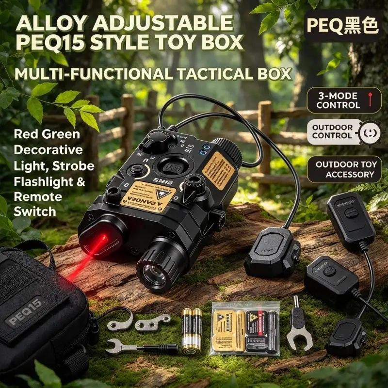 PEQ15 Style Adjustable Alloy Toy Box Red Green Decor Light Strobe Flashlight Remote Switch 3 Control Outdoor Game Accessory