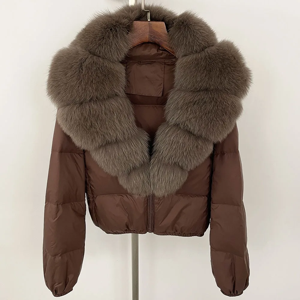 Frauen Ente Unten Jacke Casual 2025, Neue Herbst Winter Echte Natürliche Fuchs Pelz Kragen V-ausschnitt Dicke Warme Kurze Outwears Fuchs Pelz mantel