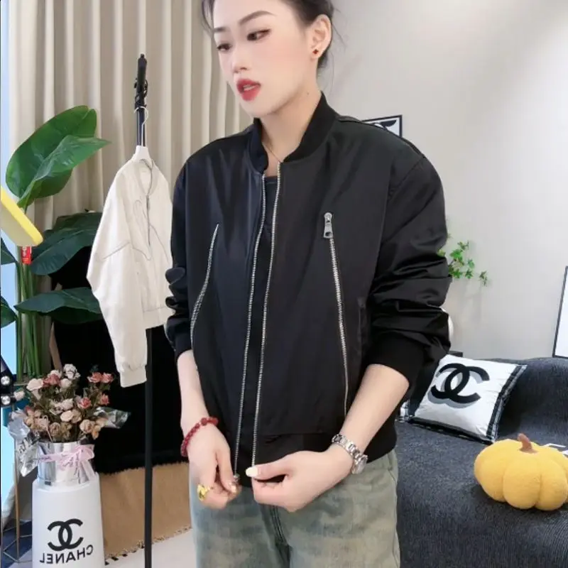 Women's Fairy Spring Autumn Tops Coat Zipper Short Solid Color Casual Simple Fashion Versatile Soft New Personalized Slim Loose