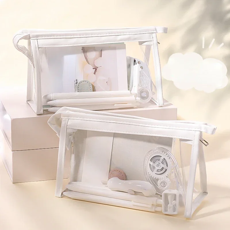 Women's Travel Cosmetic Bag Transparent Makeup Storage Case Pouch with Zipper for Toiletries Clear PVC DIY Girls' Bath Wash Bag