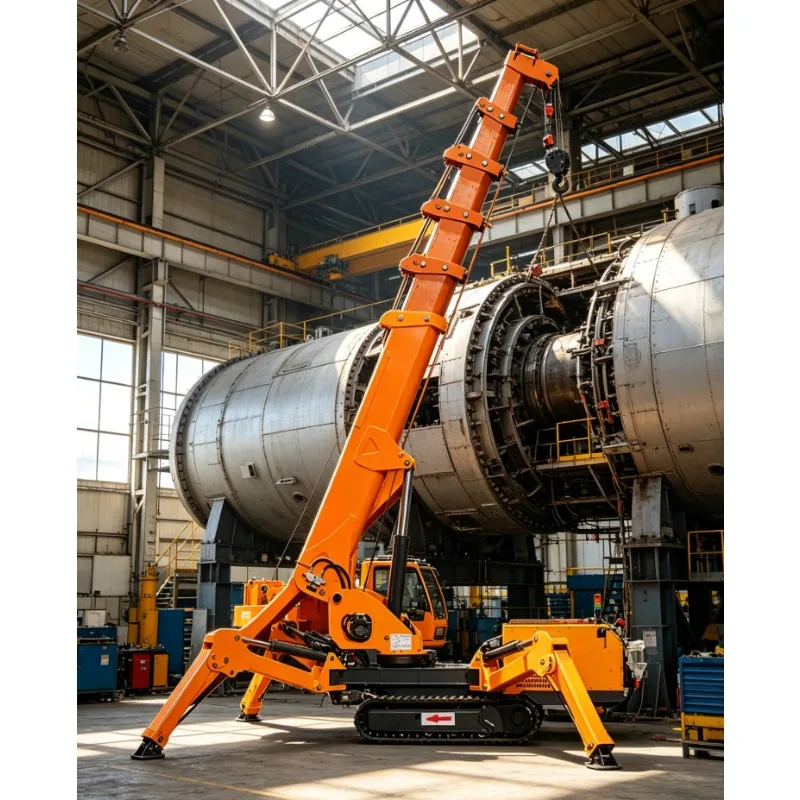 Spider Crane Hydraulic Telescopic Boom Crawler Crane 360 Rotation Remote Control Portable Lifting Machine Roof Confined Space