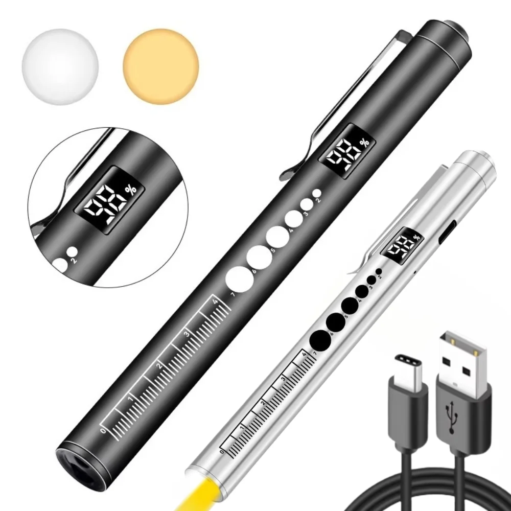 Special Medical Pen Flashlight Rechargeable Dual Light with Power Display and Pupil Gauge for Oral Fundus Examination