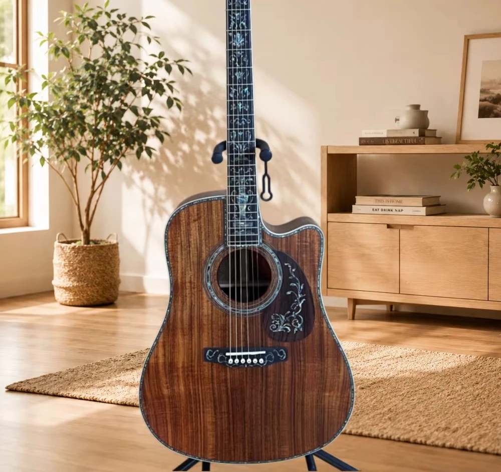 Fast Ship Popular models Koa D45 Acoustic Guitar Koa Wood Body Ebony Fingerboard with Full Vine Floral Abalone Inlay Gloss