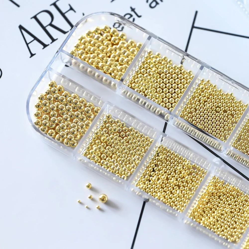 12 Gitter 0,5~3mm Mini-Kaviarperlen, Gold Silber Metall-Mikrokugeln Nagelkunst-Dekorationen, Magnetstift Nagelschmuck – Detail 13
