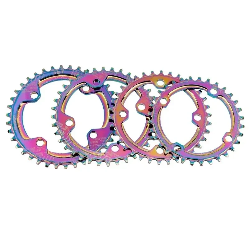 104 BCD Narrow Wide Rainbow Bicycle Chainring 32/34/36/38T Circular Chainwheel Colorful MTB Bike Crankset Plate Bicycle Crank