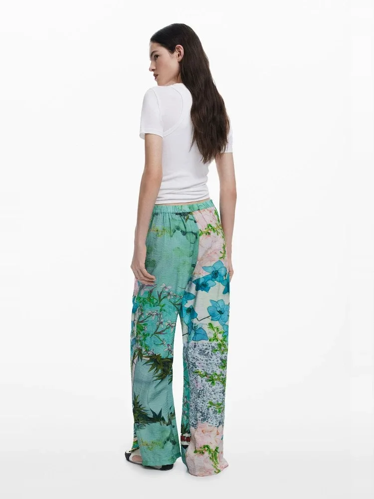 Foreign trade original order Spanish light luxury designer style positioning print elastic waist loose bohemian style pants