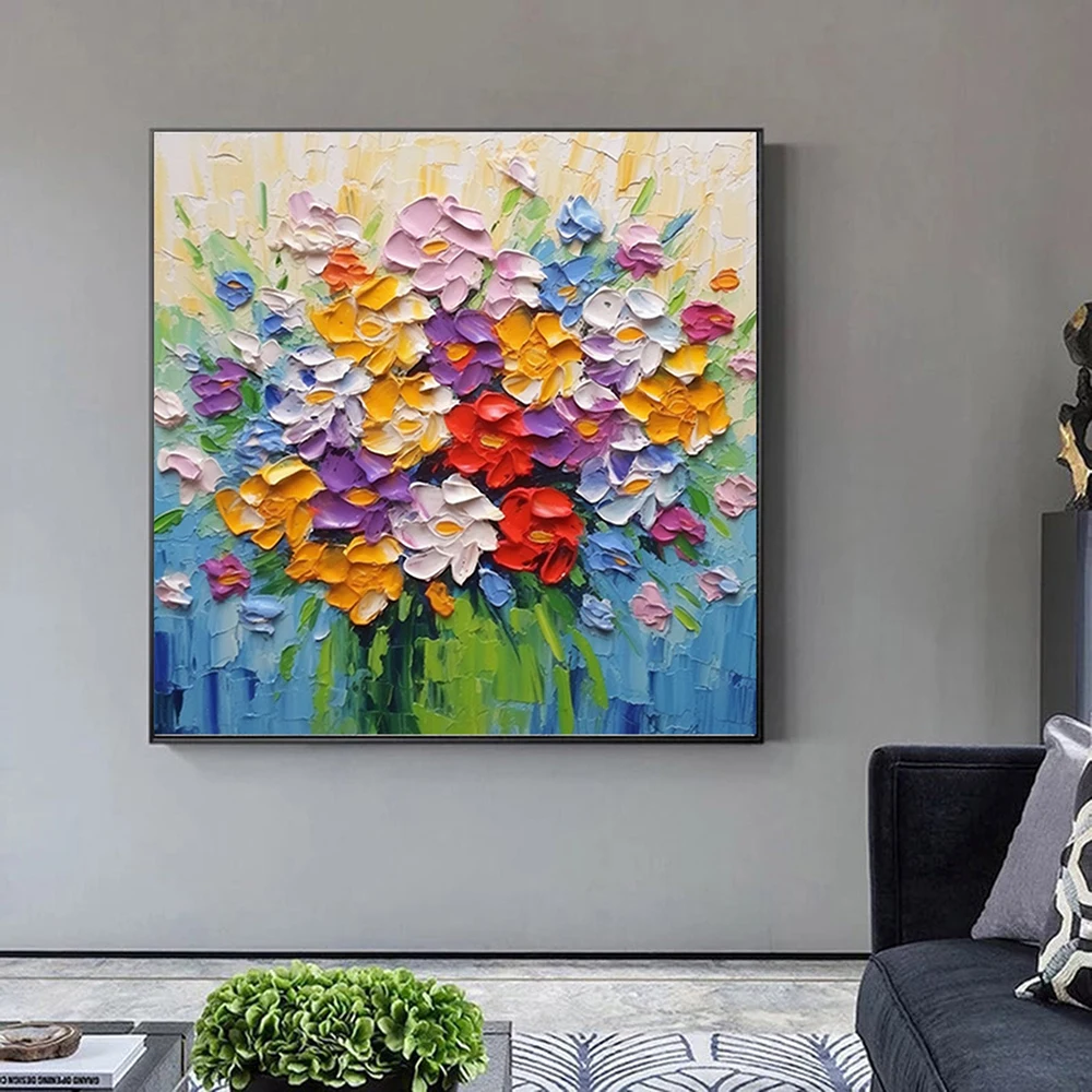 Hand Painted Oil Painting Palette Kinfe Floral Wall Art Large Flowers Wall ArtOriginal Abstract Painting Canvas Boho Wall Decor