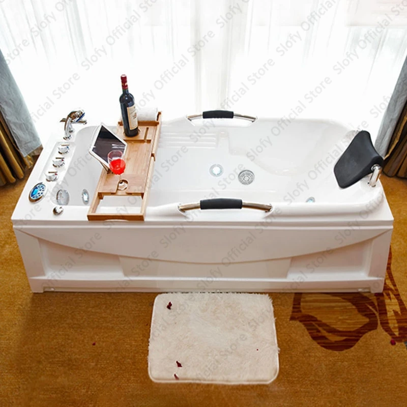 Acrylic Bathtub Double-Sided Skirt, Multifunctional White Tub with Drain, Premium Quality Construction, Bathroom Furniture 1.5M