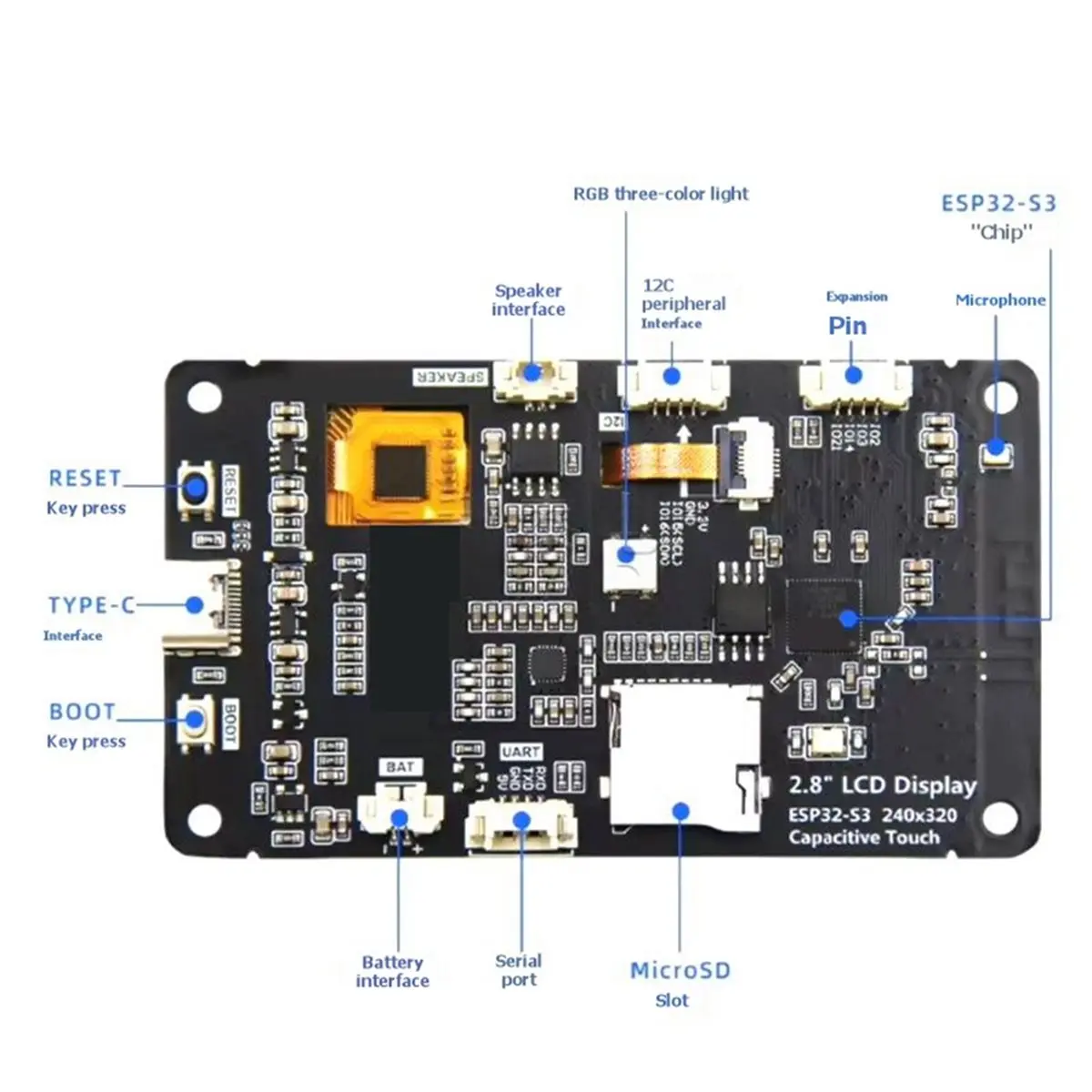 - Development Board WiFi BT 2.8 Inch IPS Screen Smart Display No Touch with Speaker for AI Programming Panel
