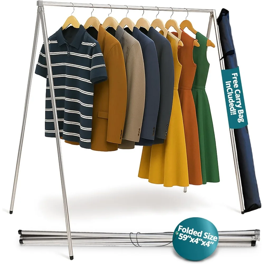 

Fully Assembled Lightweight Clothing Rack with Carry Bag. 59 Length Made from Commercial Grade Aluminum. Can Hold Over