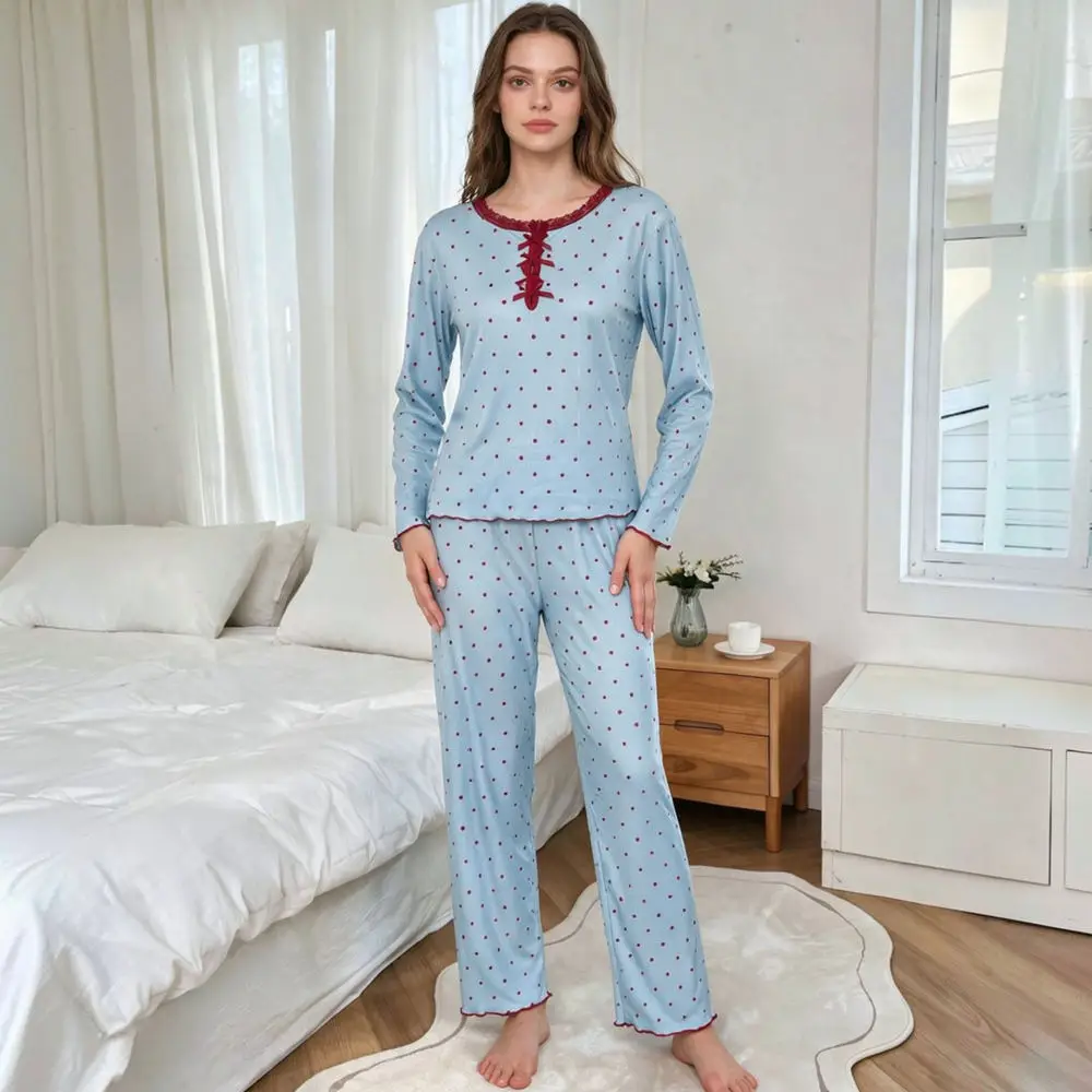 European Style Pajama Set Women Long Sleeve Top Pants Printed Casual Comfortable Loungewear Home Wear For FMC Leisure Suit