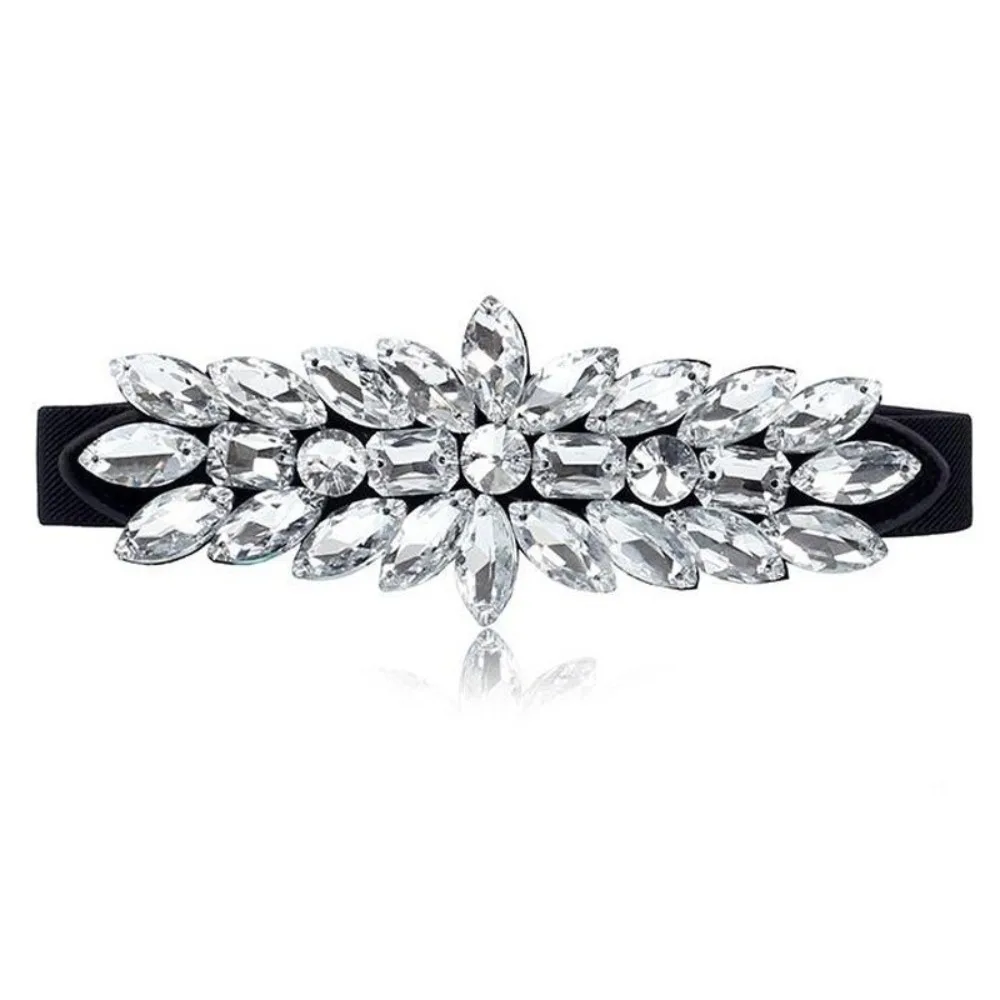 Shiny Crystal Stretch Waist Belt Rhinestone Exaggerated Ornate Style Elastic Waist Belt Large-Grain Sparkly Waist Cincher