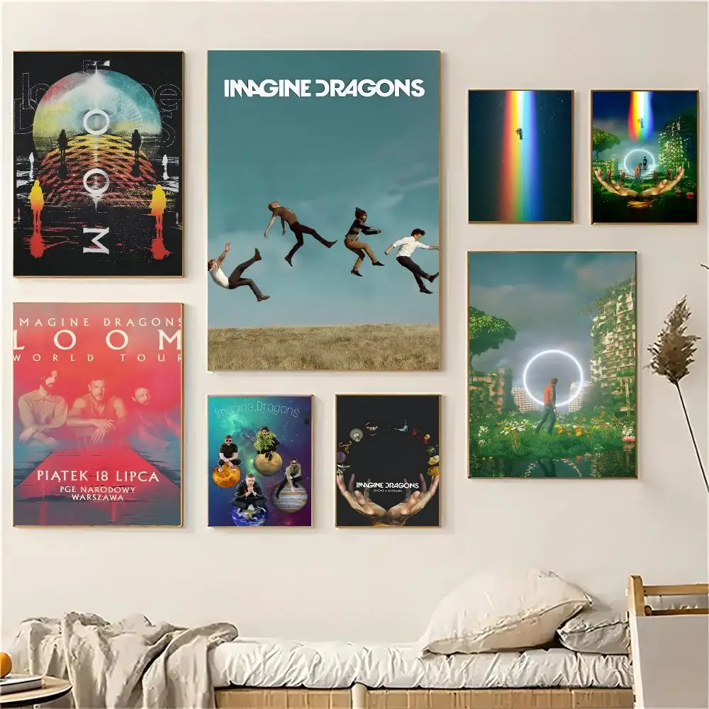 Rock Band I-Imagine Dragons Poster Self-adhesive Decal Living Room Bedroom Party Bar Decor Moisture-proof Fade-resistant HD