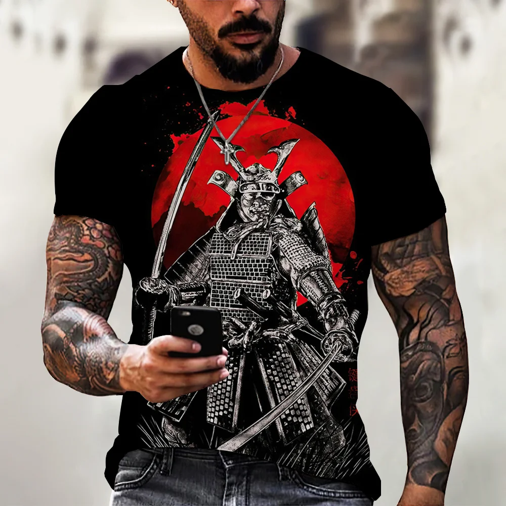 Vintage Samurai T-shirts For Men 3D Japanese Style Print Short Sleeve Tops Hip Hop Outdoor Streetwear Ninja Tees Men\'s T Shirts