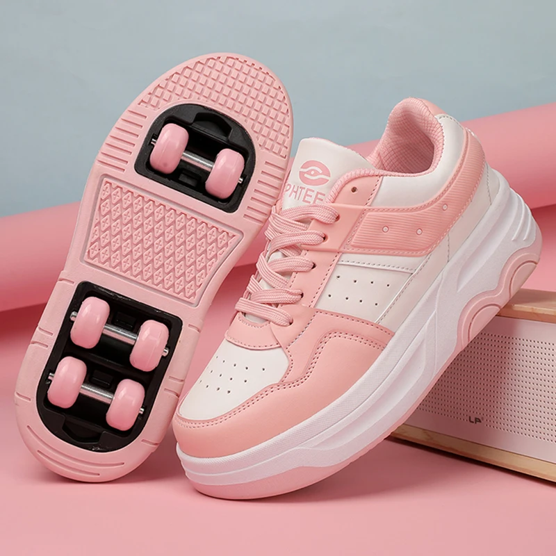 

Kids 6 Wheels Roller Skating Shoes 2-in-1 Walking Shoes Detachable Wheels Roller Skate Shoes For Boys and Girls Skating Sneakes