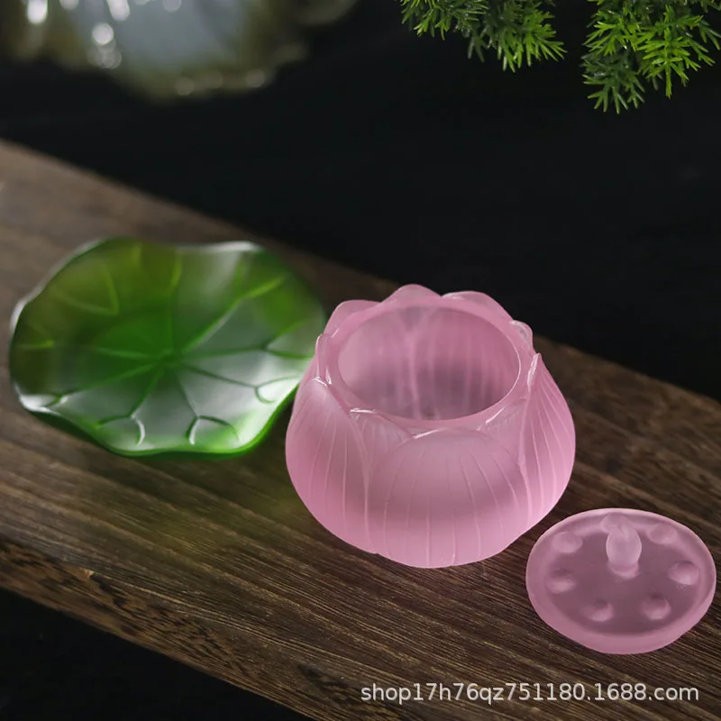 Traditional Glazed Lotus Leaf Offering Buddha Holy Water Cup Exquisite Style Suitable for Home Disp