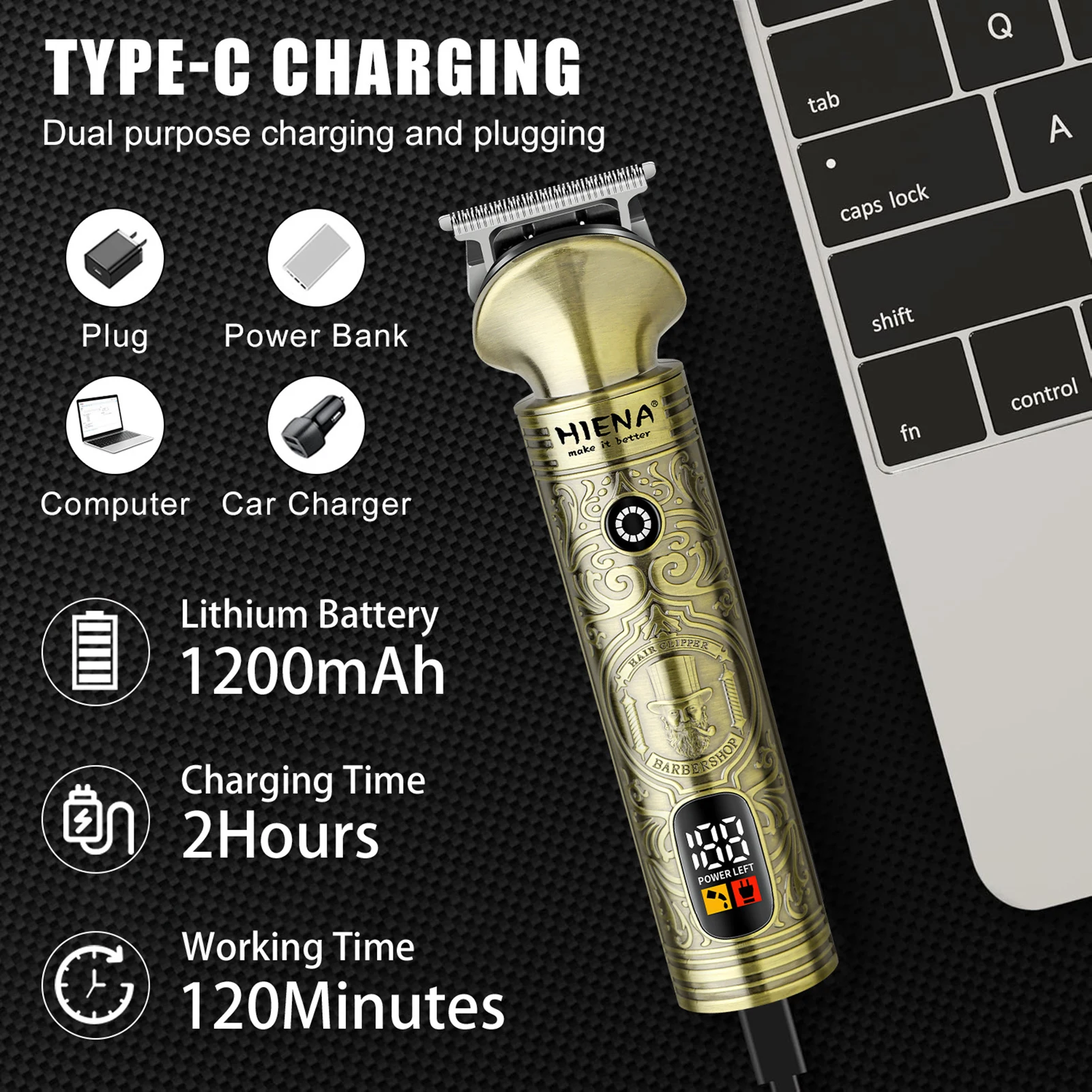 HIENA مجموعة تشذيب الشعر خمر نحت آلة قطع الشعر 1200mAh عالية الطاقة مقص الشعر صالون تصفيف الشعر الملحقات
